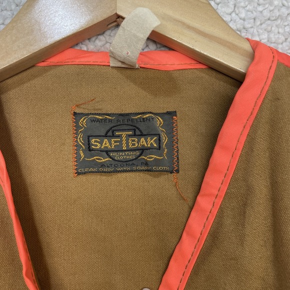 SafTBak Hunting Vest Tan Blaze Orange Mens Size Large USA Made Vintage - Picture 2 of 9